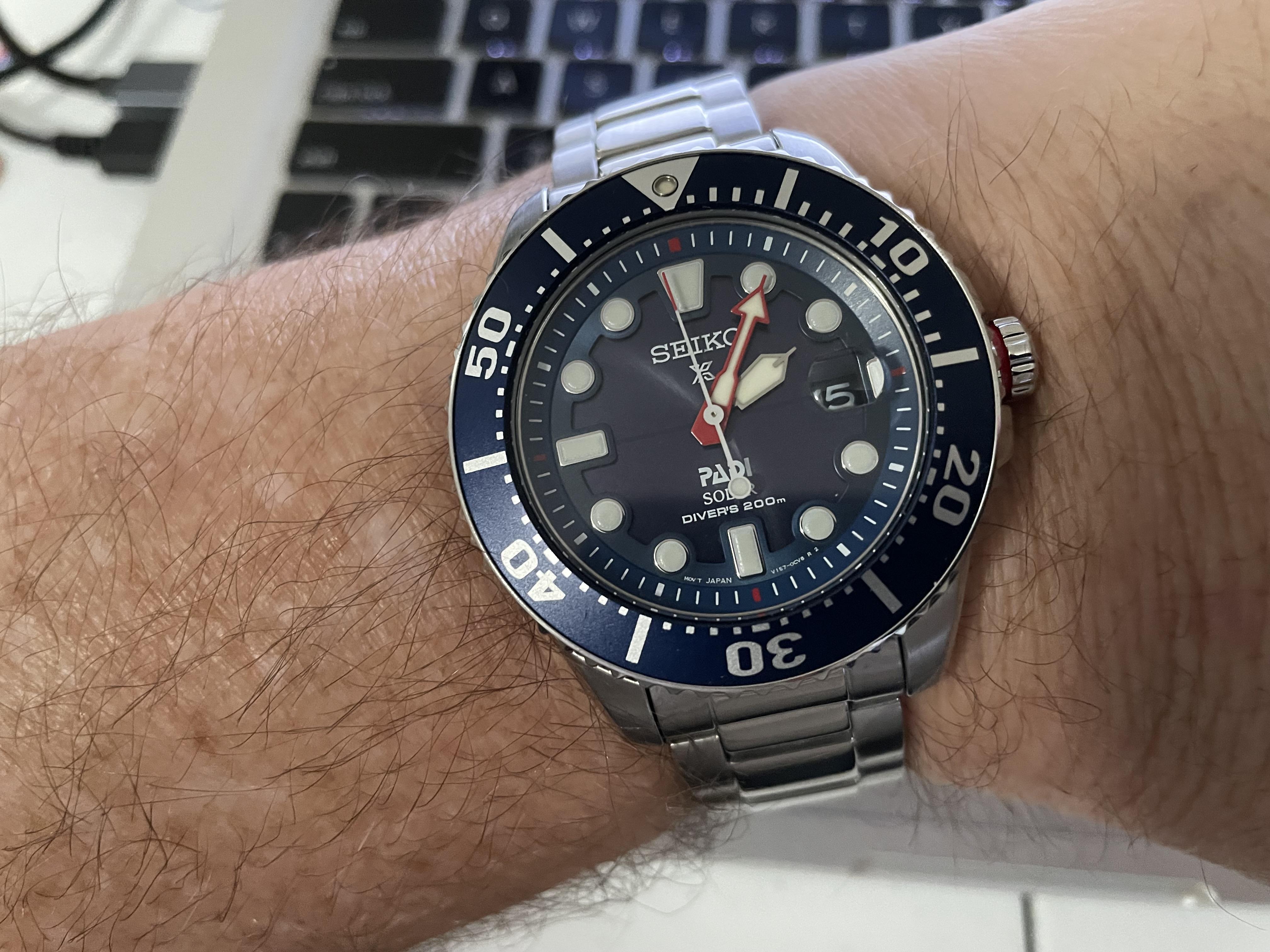 Seiko Special Edition PADI Prospex Solar Dive Watch with Blue Dial and  Stainless Steel Bracelet #SNE549