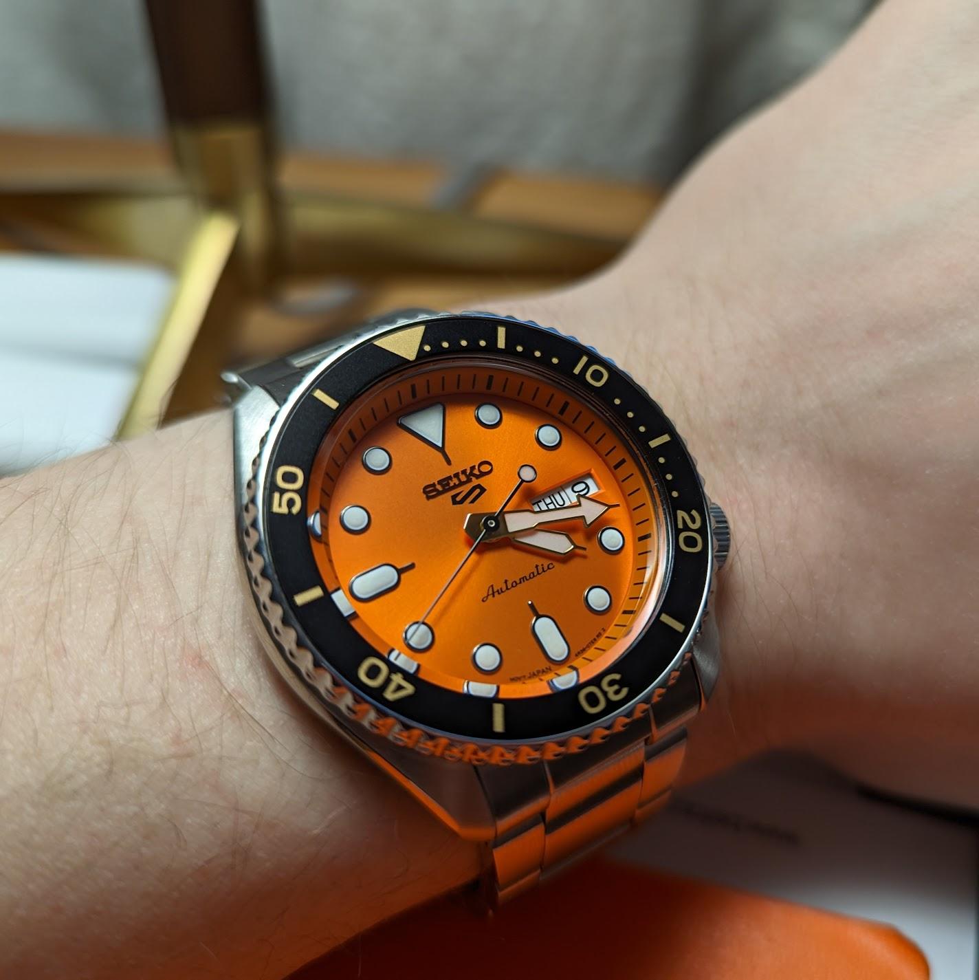 Seiko 5 Sports Automatic 24-Jewel Watch with Orange Dial #SRPD59