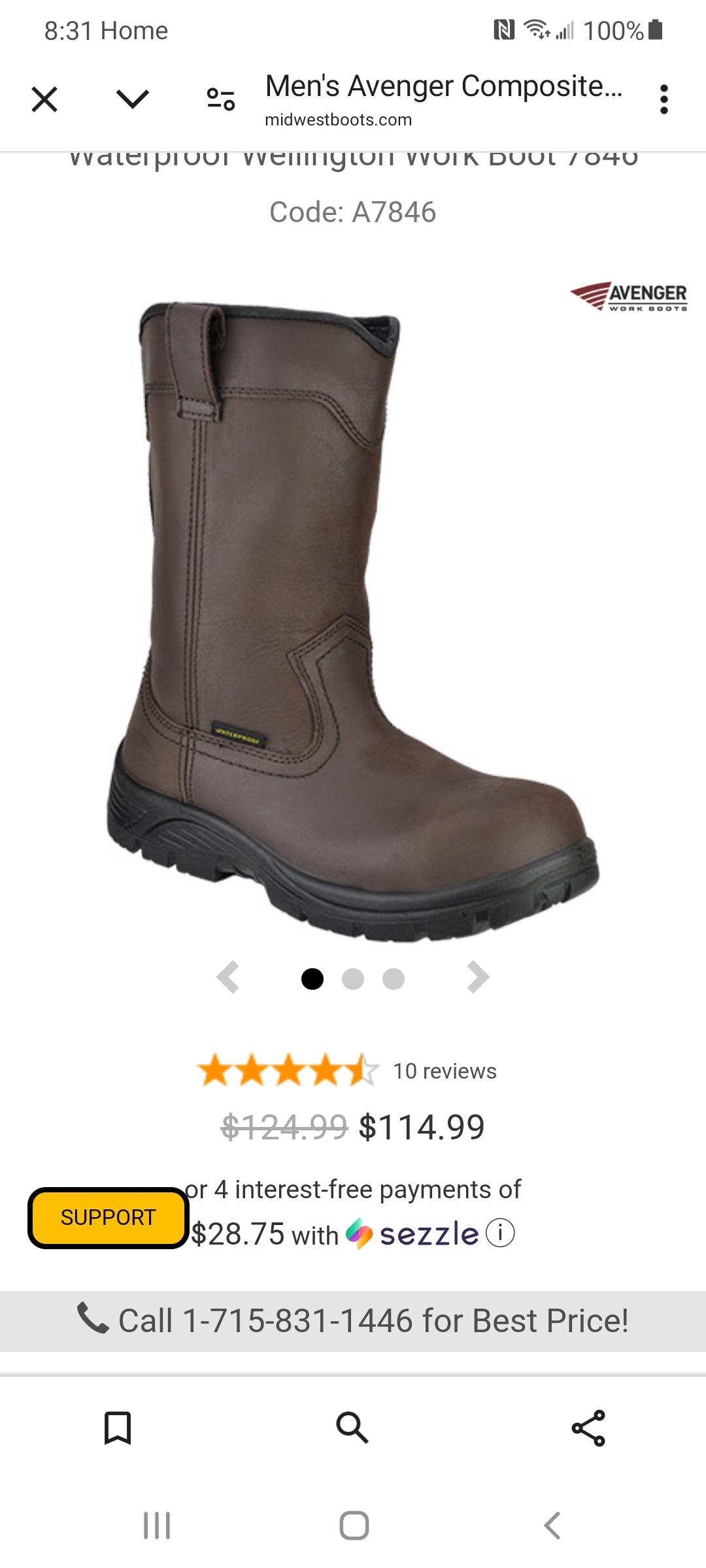 Men's Avenger Composite Toe Waterproof Wellington Work Boot 7846